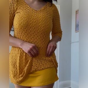 Mustard Yellow Crochet Knit Top